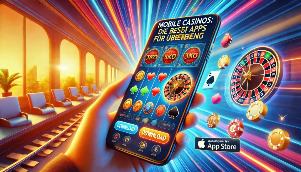 DALLE 20250327 132710 A modern and vibrant 169 banner image for a blog post titled Mobile Casinos Die besten Apps für unterwegs Mobile casinos The best apps on the go Wettblitz